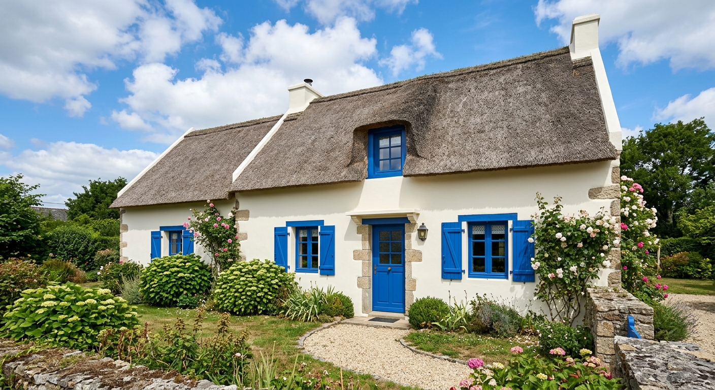 Maison bretonne avec fa&ccedil;ade fra&icirc;chement peinte &agrave; Landivisiau